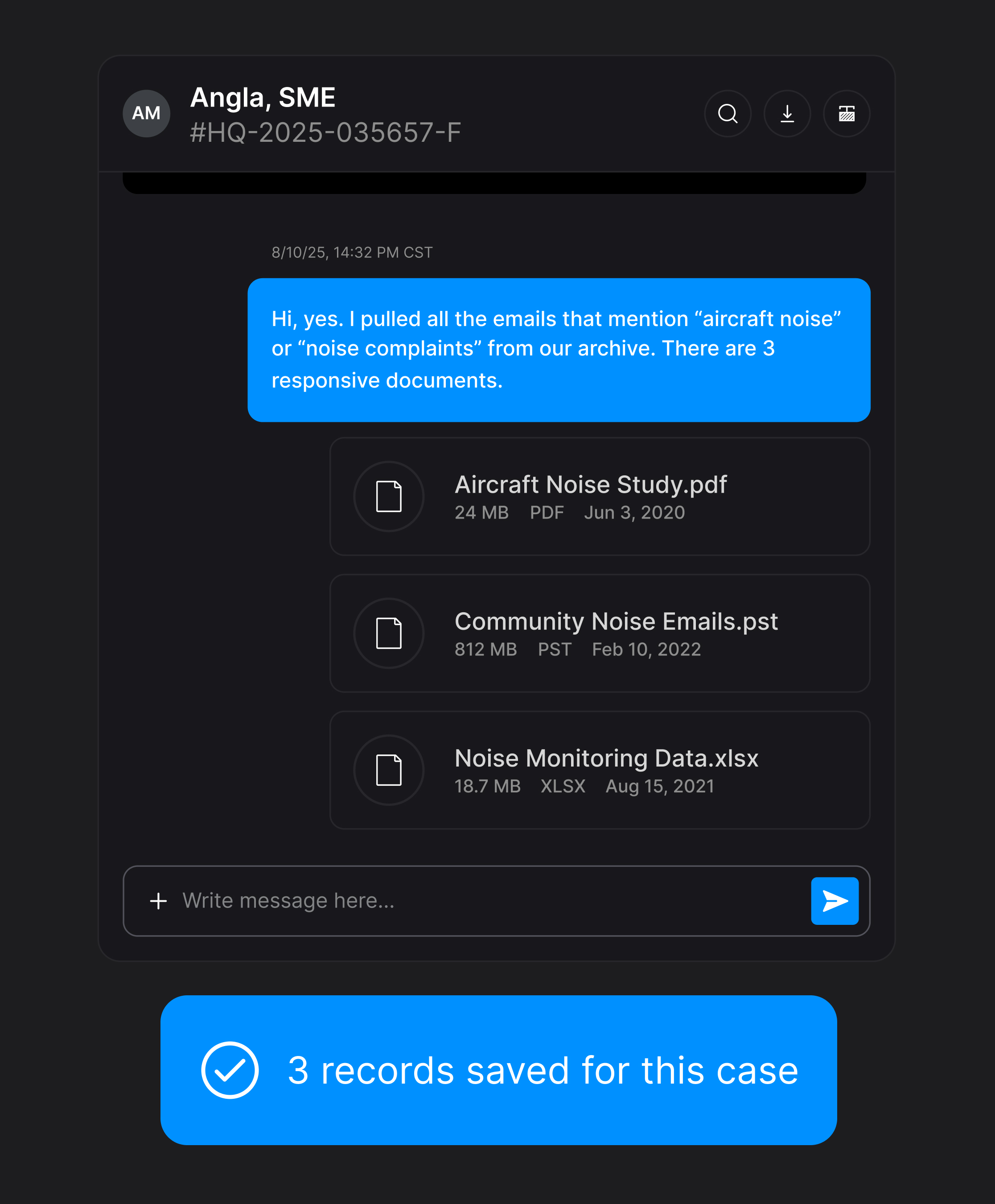 Conversation thread attached to a case