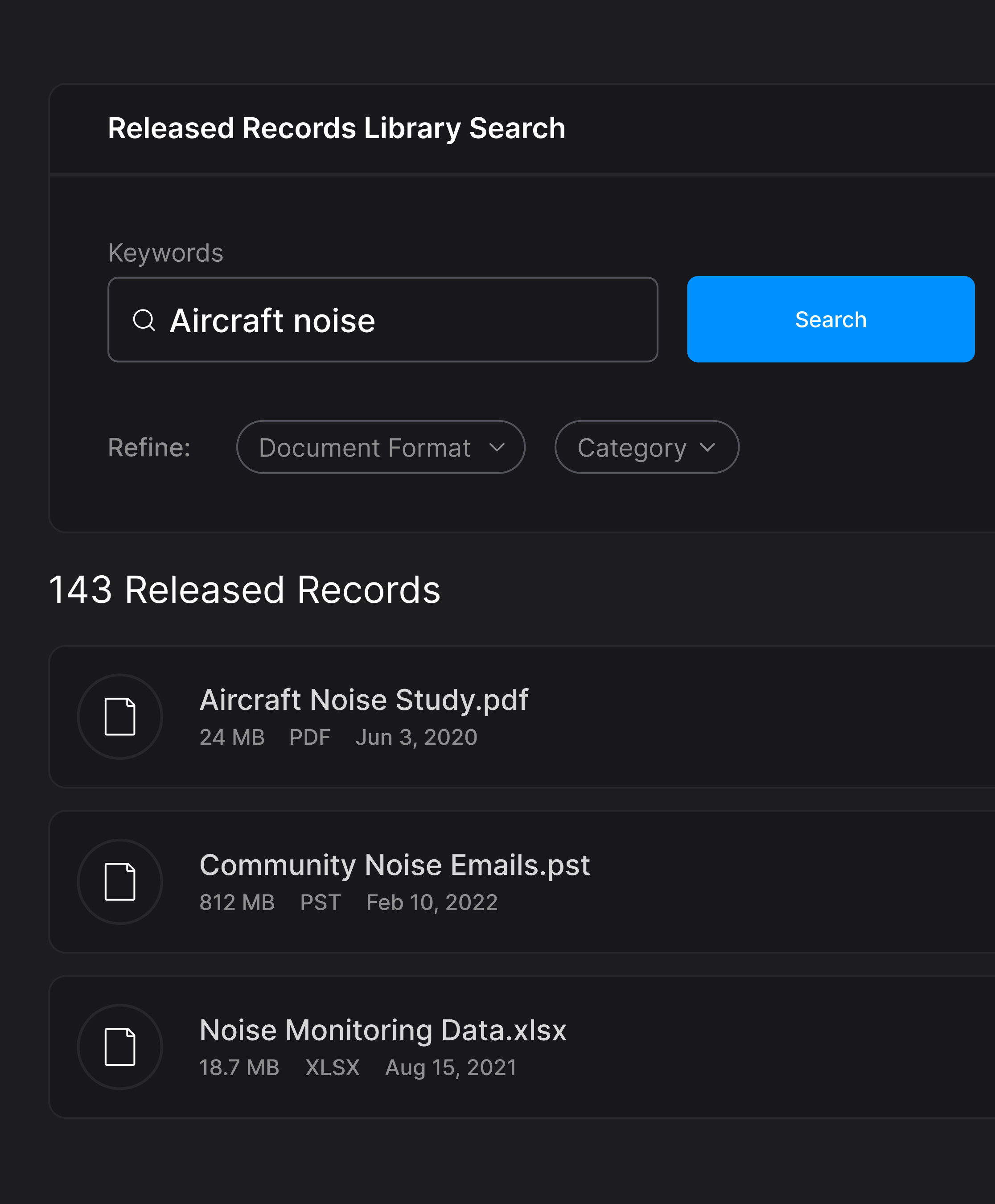 Released records search results