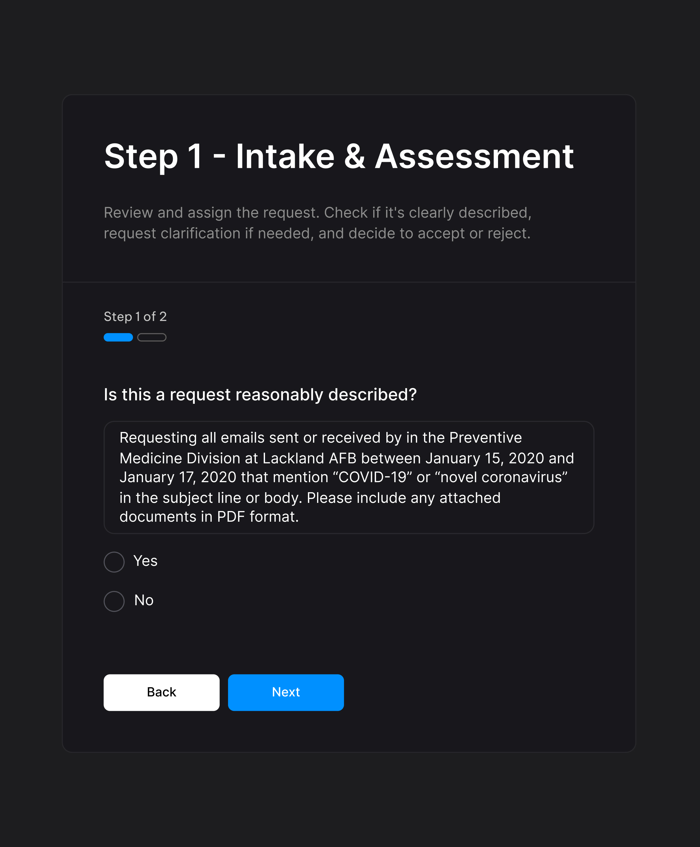 Guided digital request form
